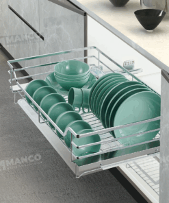 Giá Xoong Nồi Nan Dẹt Kết Hợp Bát Đĩa Dự Trữ Inox 304 Ray Âm Giảm Chấn