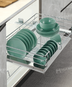 Giá Xoong Nồi Nan Tròn Kết Hợp Bát Đĩa Dự Trữ Inox 304 Ray Âm Giảm Chấn