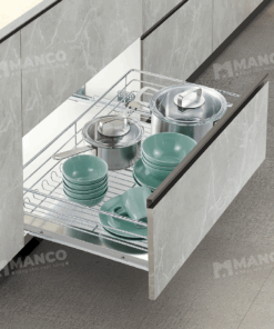 Giá Xoong Nồi Nan Tròn Inox 304 Ray Âm Giảm Chấn